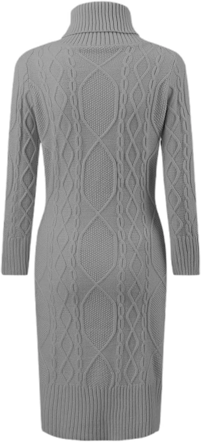 Women Fashion Solid Slim Fit Long Sleeve Pullover Sweater Knitted Lapel Sweater Slit Mid Length Summer Dress Knee