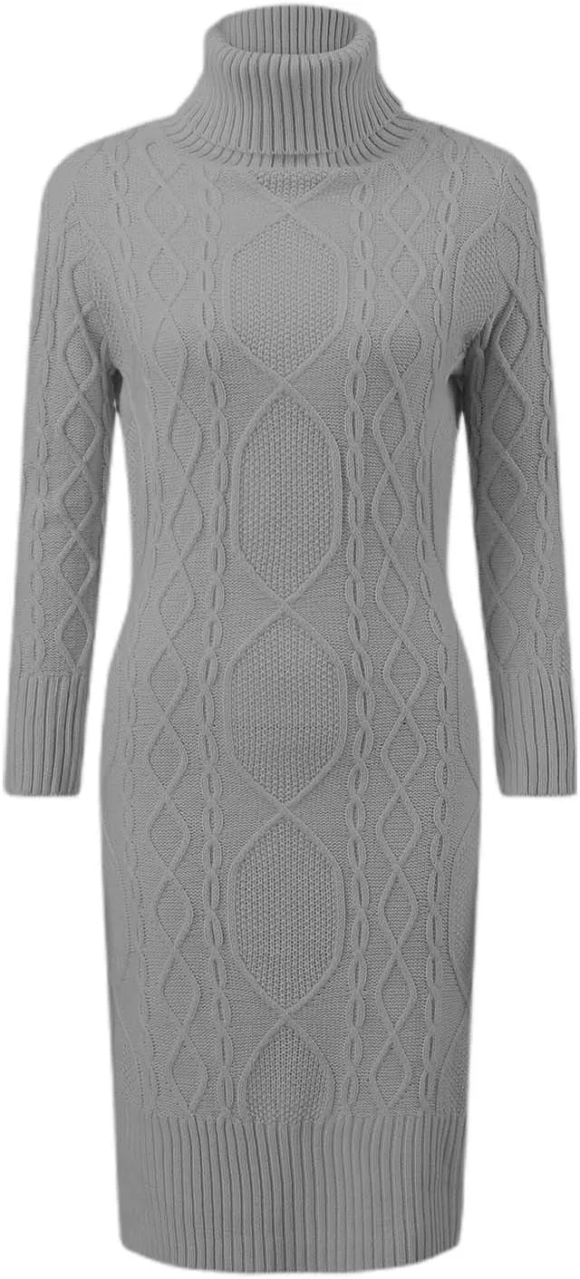 Women Fashion Solid Slim Fit Long Sleeve Pullover Sweater Knitted Lapel Sweater Slit Mid Length Summer Dress Knee