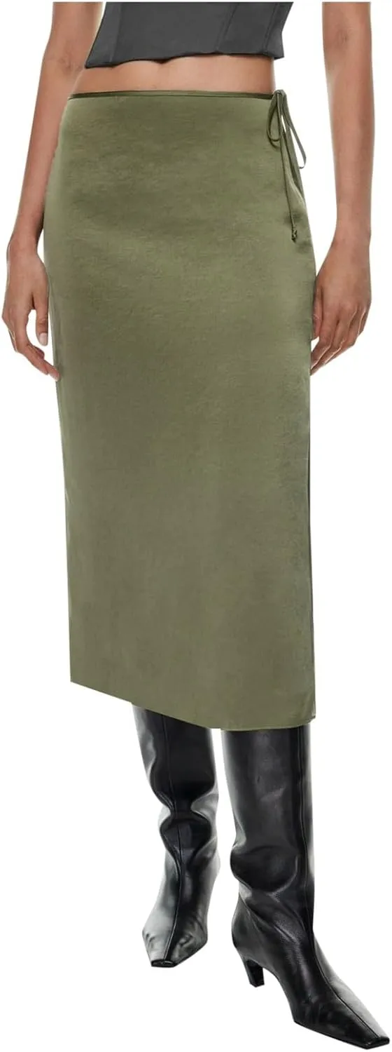 Women Satin Skirt High Waist Slit Zipper Straight Solid Color Temperament Long Skirt Pleated Tennis Skirts for