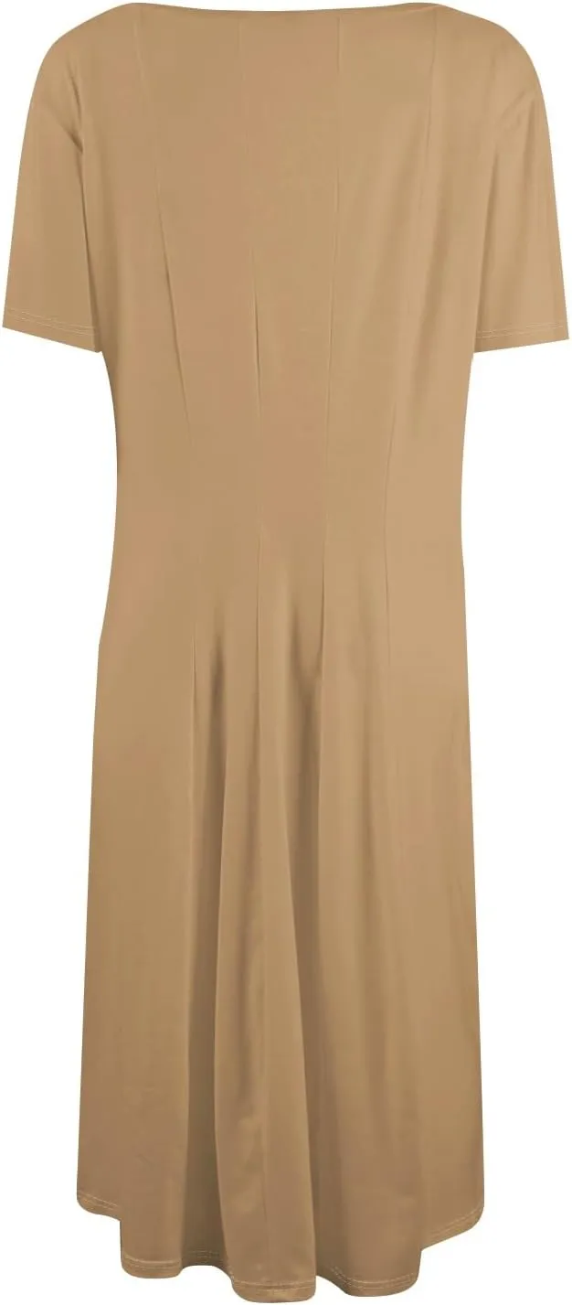 Women Summer Dresses Women's Summer 2025 Midi Dresses Fahion Casual Plain Pleated Crew Neck A Line Dresses