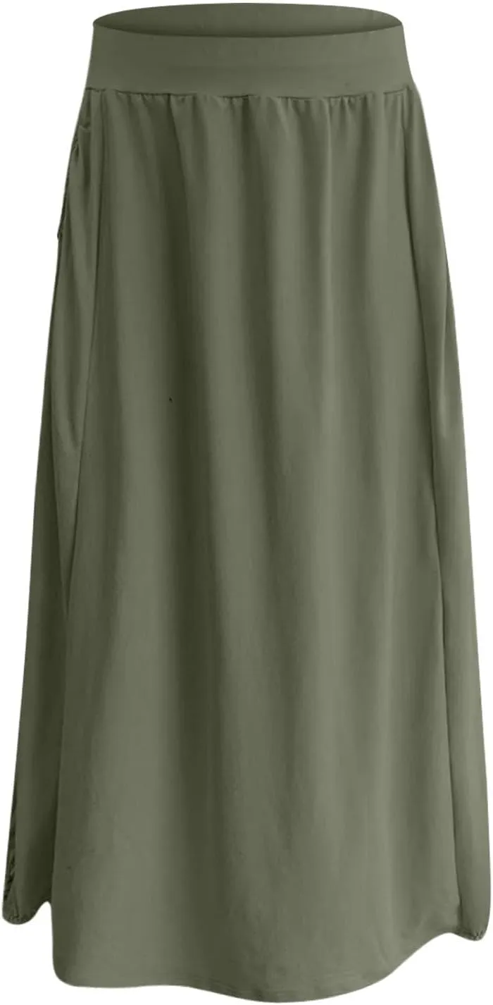 Women Summer Skirts with Pockets High Waist Casual Skirts Long Vacation Skirts Beach Boho Skirt Maxi Bubble Skirts