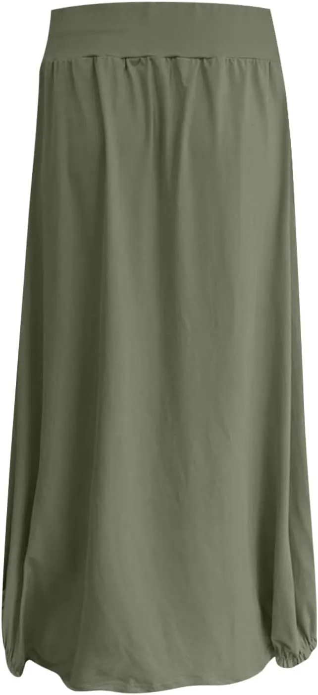 Women Summer Skirts with Pockets High Waist Casual Skirts Long Vacation Skirts Beach Boho Skirt Maxi Bubble Skirts