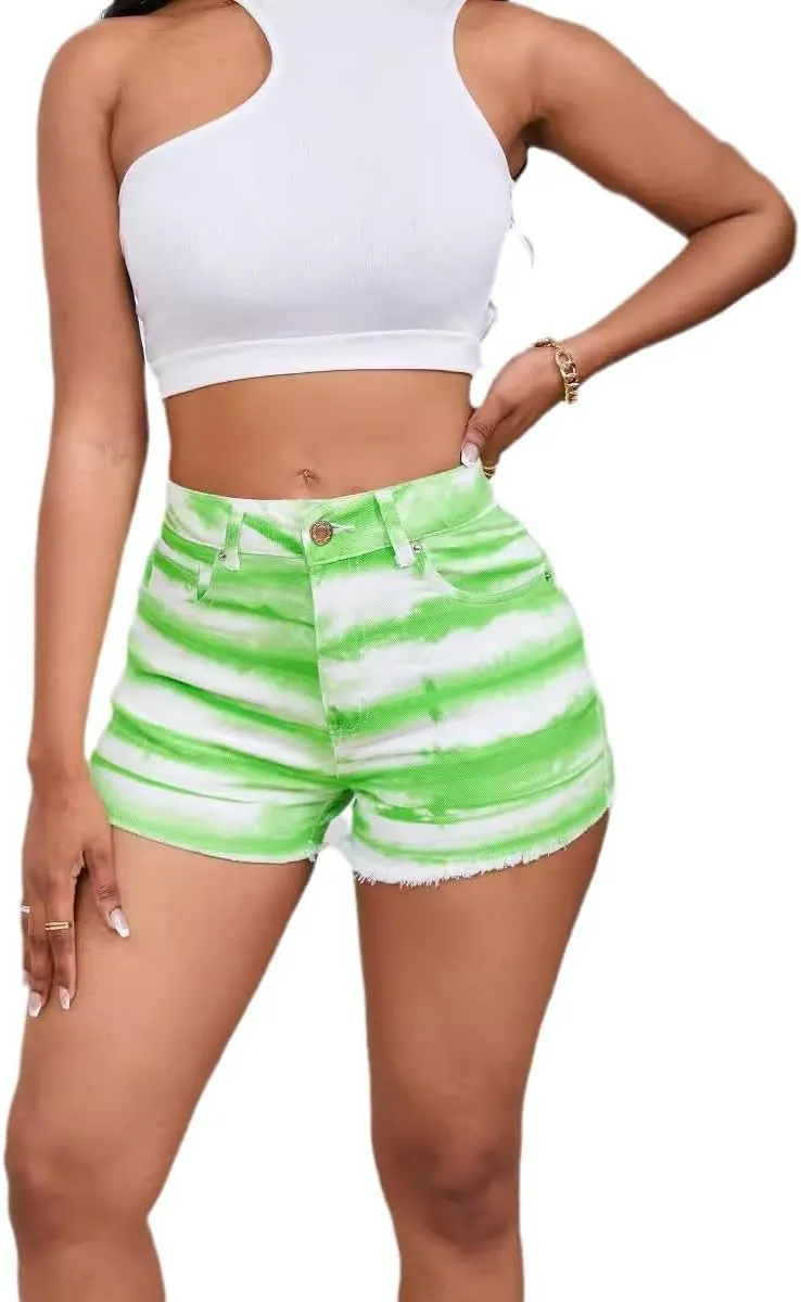 Womens Blue Ripped Denim Jean Shorts Frayed Denim Shorts for Summer