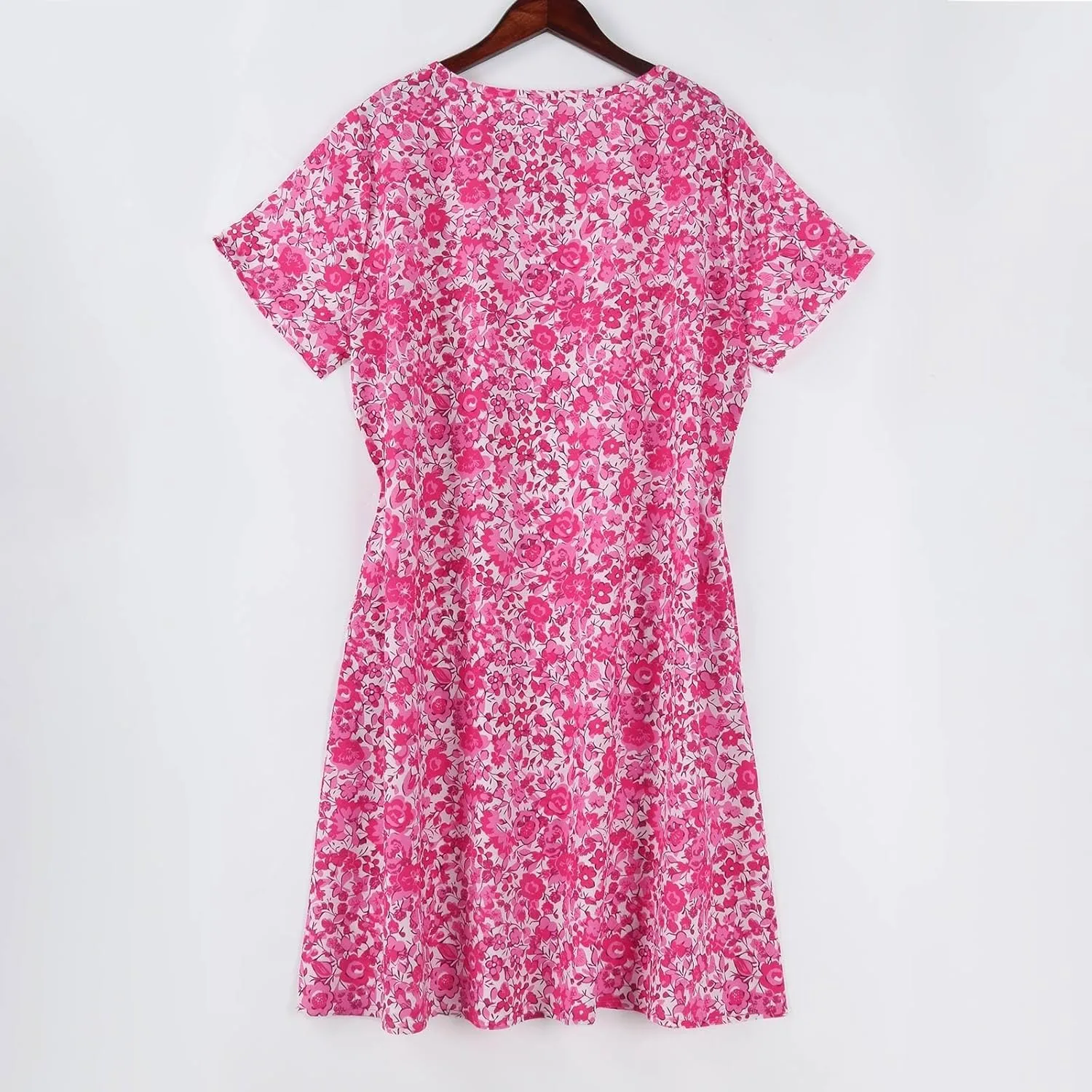 Women's Boho Floral Print Short Sleeve Dress Bohemian Summer Vacation Casual Loose Swing Midi Dresses with Pockets