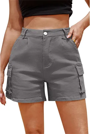 Womens Cargo Shorts Summer Casual Jeans Denim Shorts Trendy High-Waisted Cotton Denim Shorts with Pockets, Mini Denim Shorts