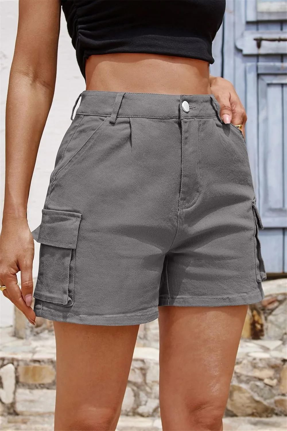 Womens Cargo Shorts Summer Casual Jeans Denim Shorts Trendy High-Waisted Cotton Denim Shorts with Pockets, Mini Denim Shorts