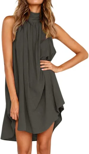 Women's Casual Dresses Holiday Irregular Halter Neck Summer Beach Sleeveless Party Mini Dress, S-2XL