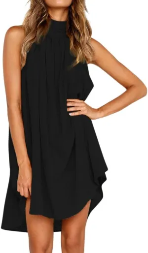 Women's Casual Dresses Holiday Irregular Halter Neck Summer Beach Sleeveless Party Mini Dress, S-2XL