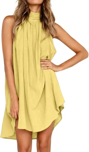Women's Casual Dresses Holiday Irregular Halter Neck Summer Beach Sleeveless Party Mini Dress, S-2XL