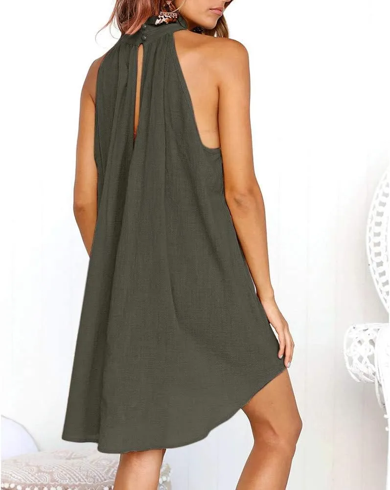 Women's Casual Dresses Holiday Irregular Halter Neck Summer Beach Sleeveless Party Mini Dress, S-2XL
