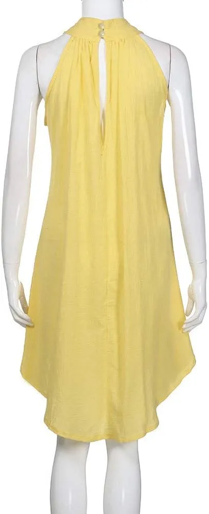 Women's Casual Dresses Holiday Irregular Halter Neck Summer Beach Sleeveless Party Mini Dress, S-2XL