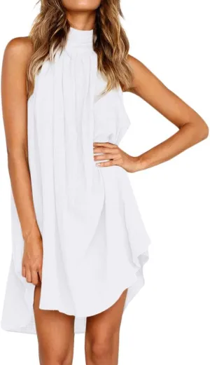 Women's Casual Dresses Holiday Irregular Halter Neck Summer Beach Sleeveless Party Mini Dress, S-2XL