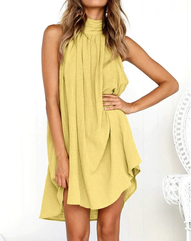 Women's Casual Dresses Holiday Irregular Halter Neck Summer Beach Sleeveless Party Mini Dress, S-2XL