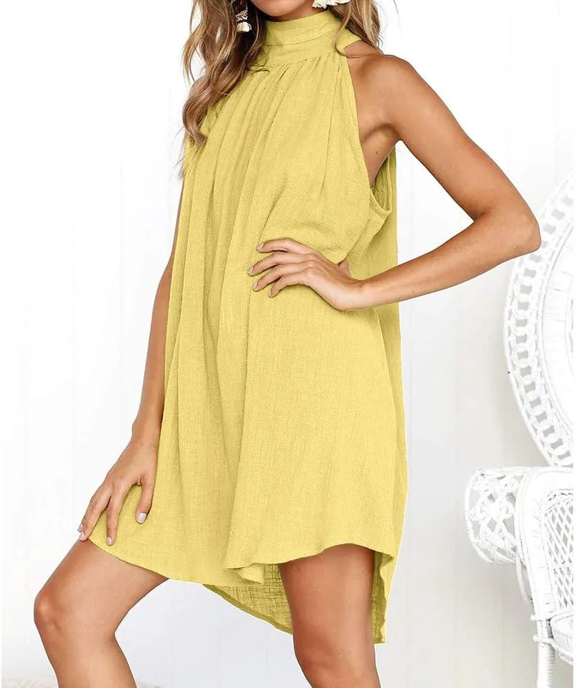 Women's Casual Dresses Holiday Irregular Halter Neck Summer Beach Sleeveless Party Mini Dress, S-2XL
