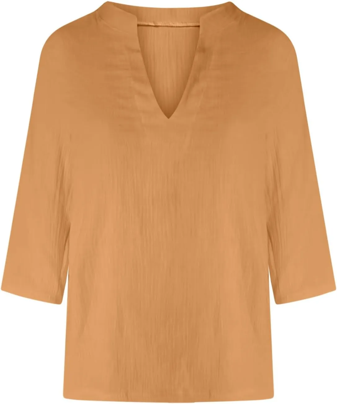 Womens Cotton Linen Tunic Shirts 3/4 Sleeve V Neck Loose Fit Blouse Tops Summer Beach Lightweight Cover Up Tees
