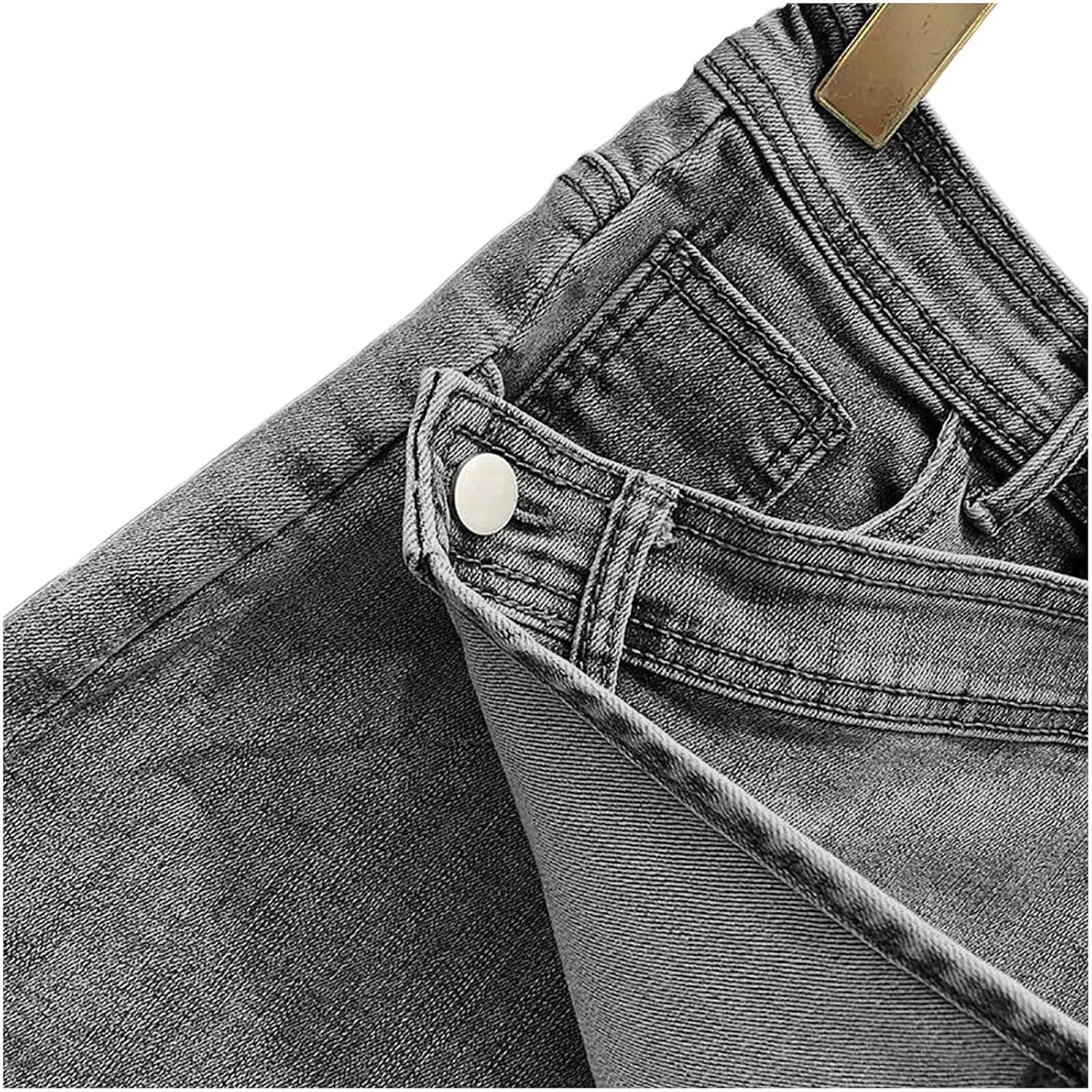 Women's Crossover Jean Shorts Mid-High Waisted Ripped Denim Shorts Causal Trendy Stretchy Denim Shorts with Pockets