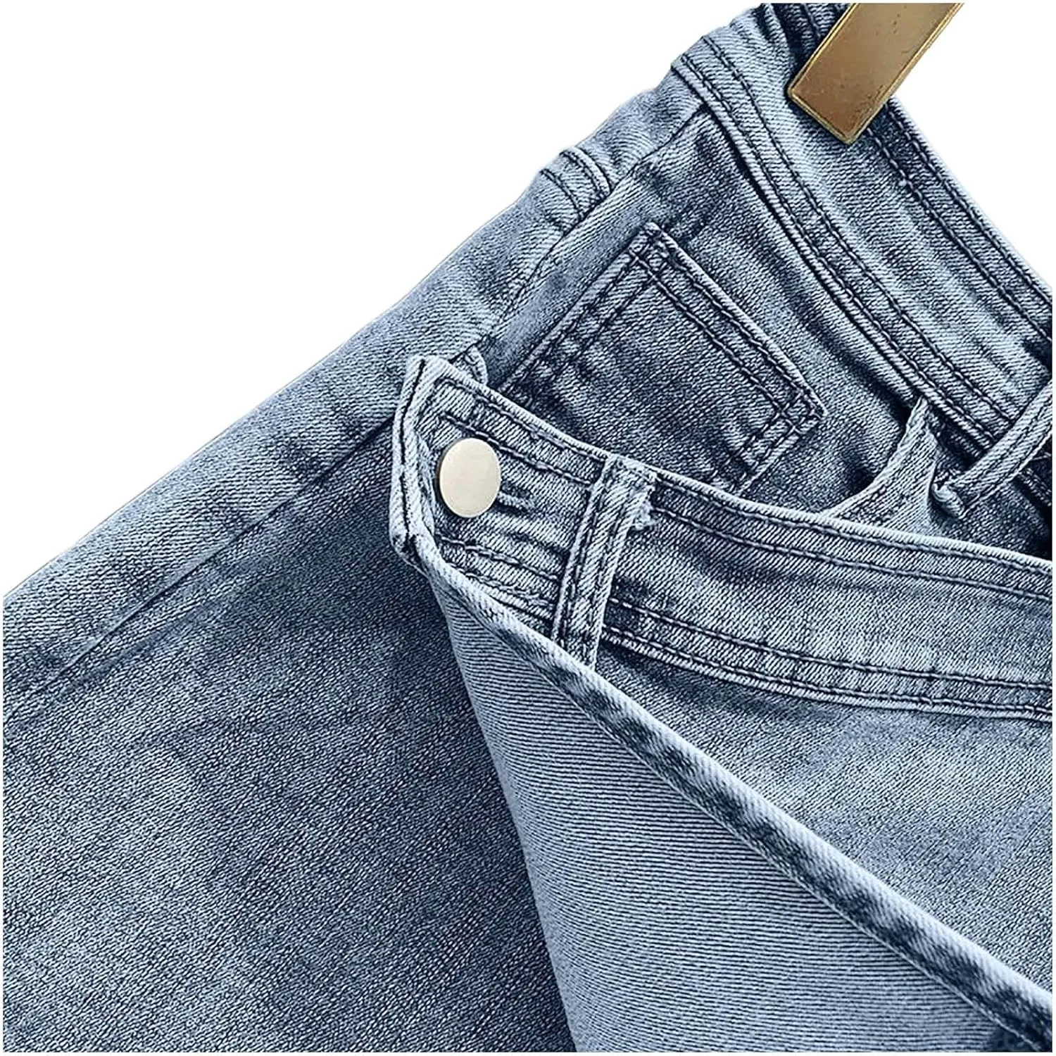 Women's Crossover Jean Shorts Mid-High Waisted Ripped Denim Shorts Causal Trendy Stretchy Denim Shorts with Pockets