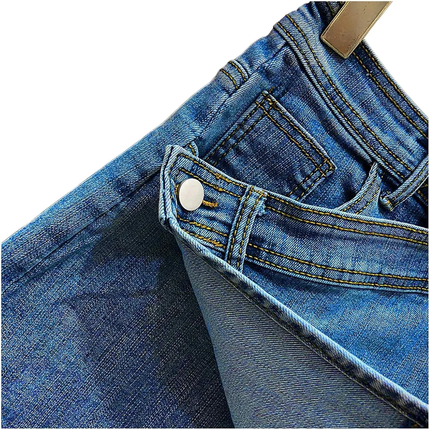 Women's Crossover Jean Shorts Mid-High Waisted Ripped Denim Shorts Causal Trendy Stretchy Denim Shorts with Pockets