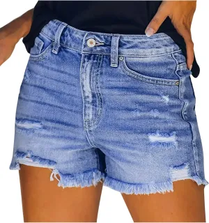 Womens Denim Shorts Mid Rise Ripped Jean Shorts Summer Stretchy Jean Shorts Distressed Rolled Hem Jeans Shorts