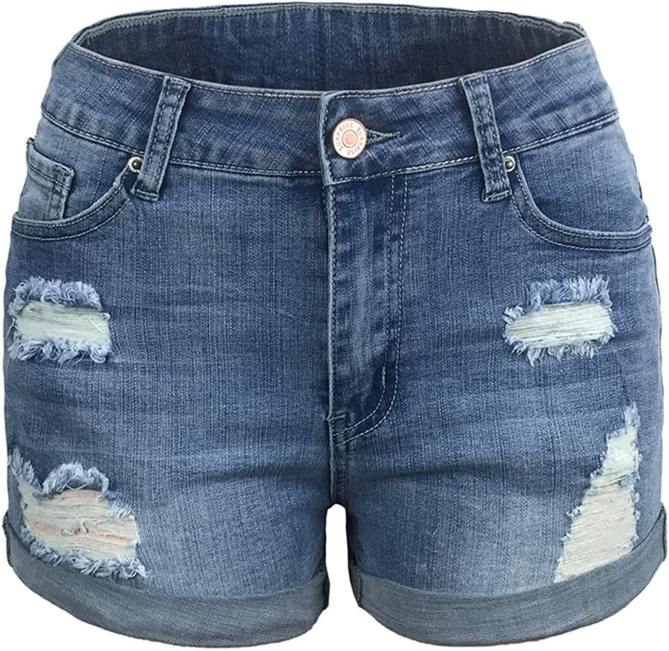 Womens Denim Shorts Trendy Ripped Jean Shorts High Waisted Stretchy Denim Shorts Cuffed Hem Hot Shorts Jeans Shorts