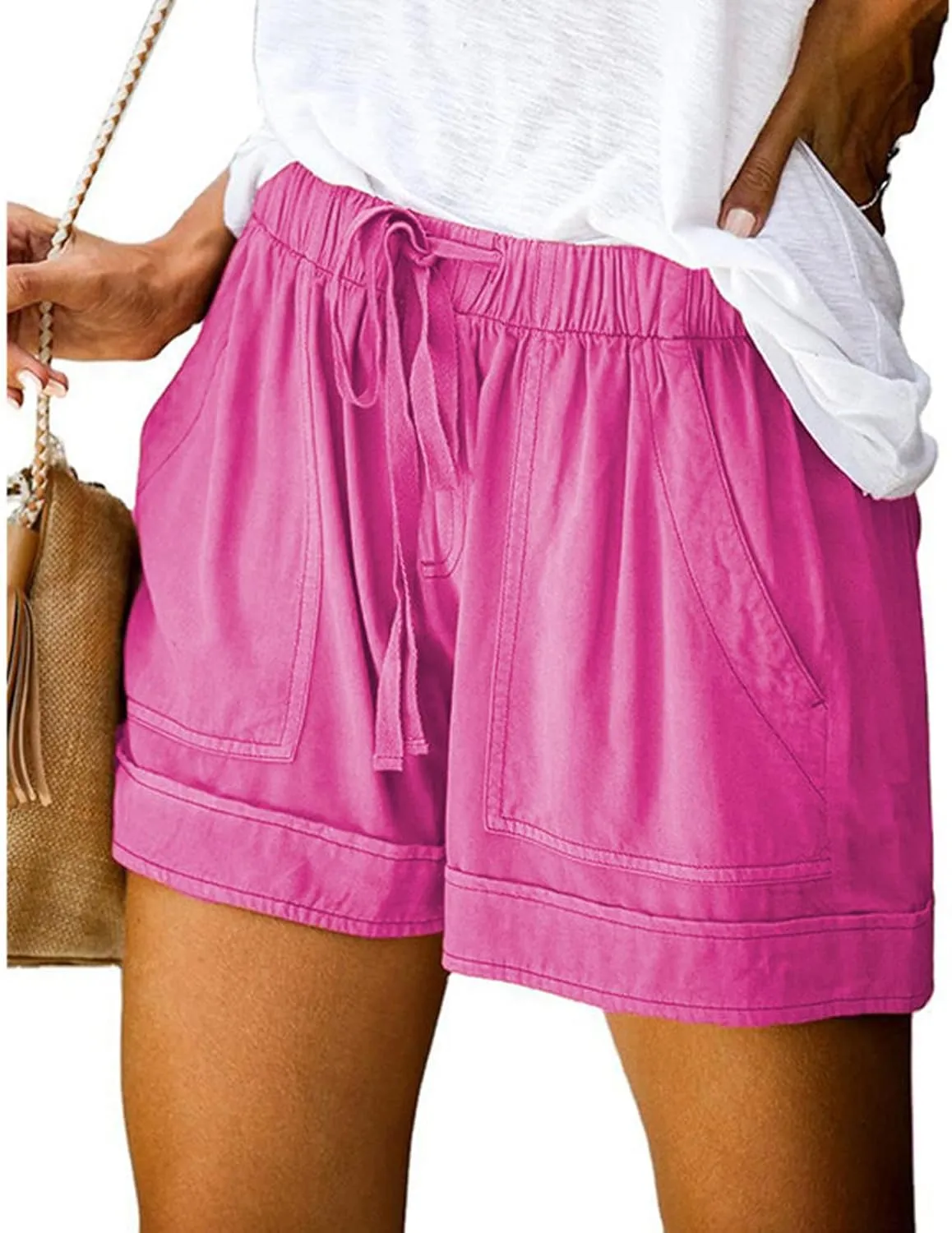 Women's Drawstring Shorts Summer Casual Comfy Shorts Elastic Waist Baggy Shorts with Pocket Trendy Cute Short Pants