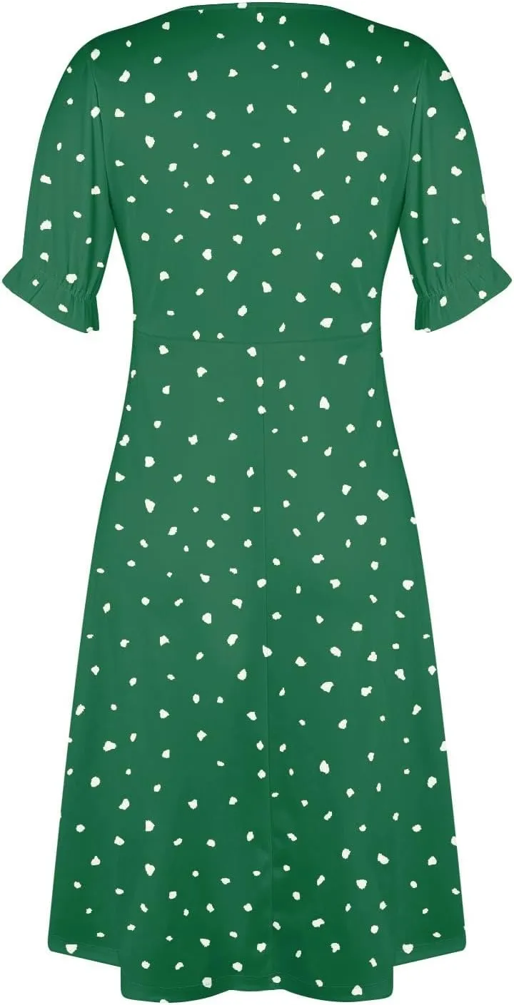 Womens Dresses Summer Wrap Midi Dresses for Women Puff Sleeve Summer Dresses Casual Loose Floor Length