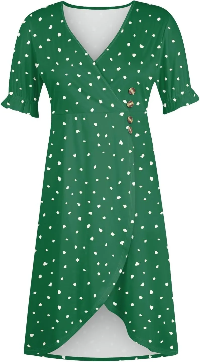 Womens Dresses Summer Wrap Midi Dresses for Women Puff Sleeve Summer Dresses Casual Loose Floor Length