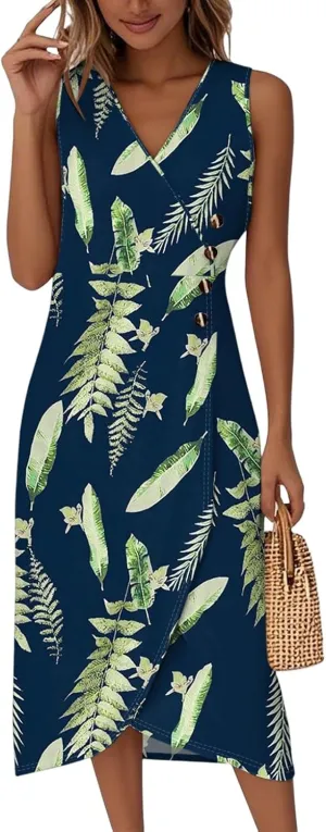 Womens Dresses Summer Wrap Midi Dresses for Women Puff Sleeve Summer Dresses Casual Loose Floor Length