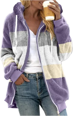 Women's Fleece Lined Jacket with Hood Zip Up Plus Size Sherpa Warm Heavyweight Hoodies Winter Thermal Christmas Sweatshirt