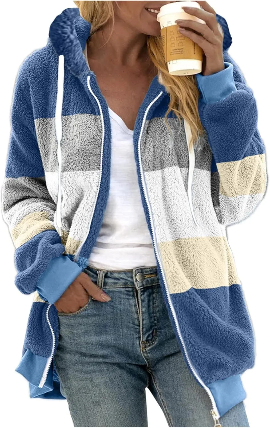 Women's Fleece Lined Jacket with Hood Zip Up Plus Size Sherpa Warm Heavyweight Hoodies Winter Thermal Christmas Sweatshirt