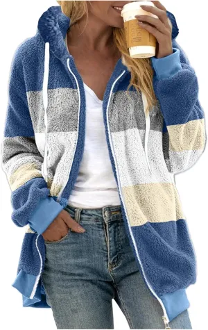 Women's Fleece Lined Jacket with Hood Zip Up Plus Size Sherpa Warm Heavyweight Hoodies Winter Thermal Christmas Sweatshirt