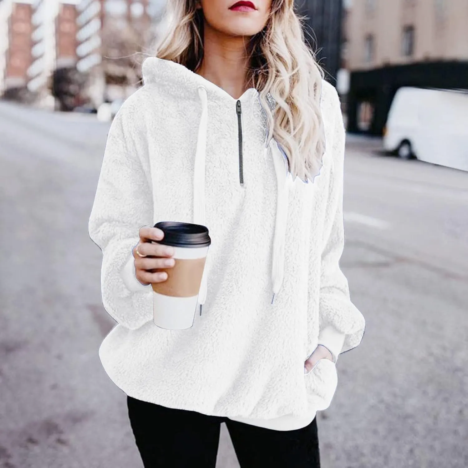 Women's Fleece Lined Jacket with Hood Zip Up Plus Size Sherpa Warm Heavyweight Hoodies Winter Thermal Christmas Sweatshirt