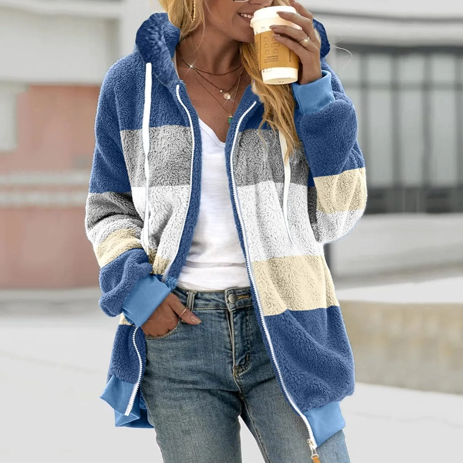 Women's Fleece Lined Jacket with Hood Zip Up Plus Size Sherpa Warm Heavyweight Hoodies Winter Thermal Christmas Sweatshirt