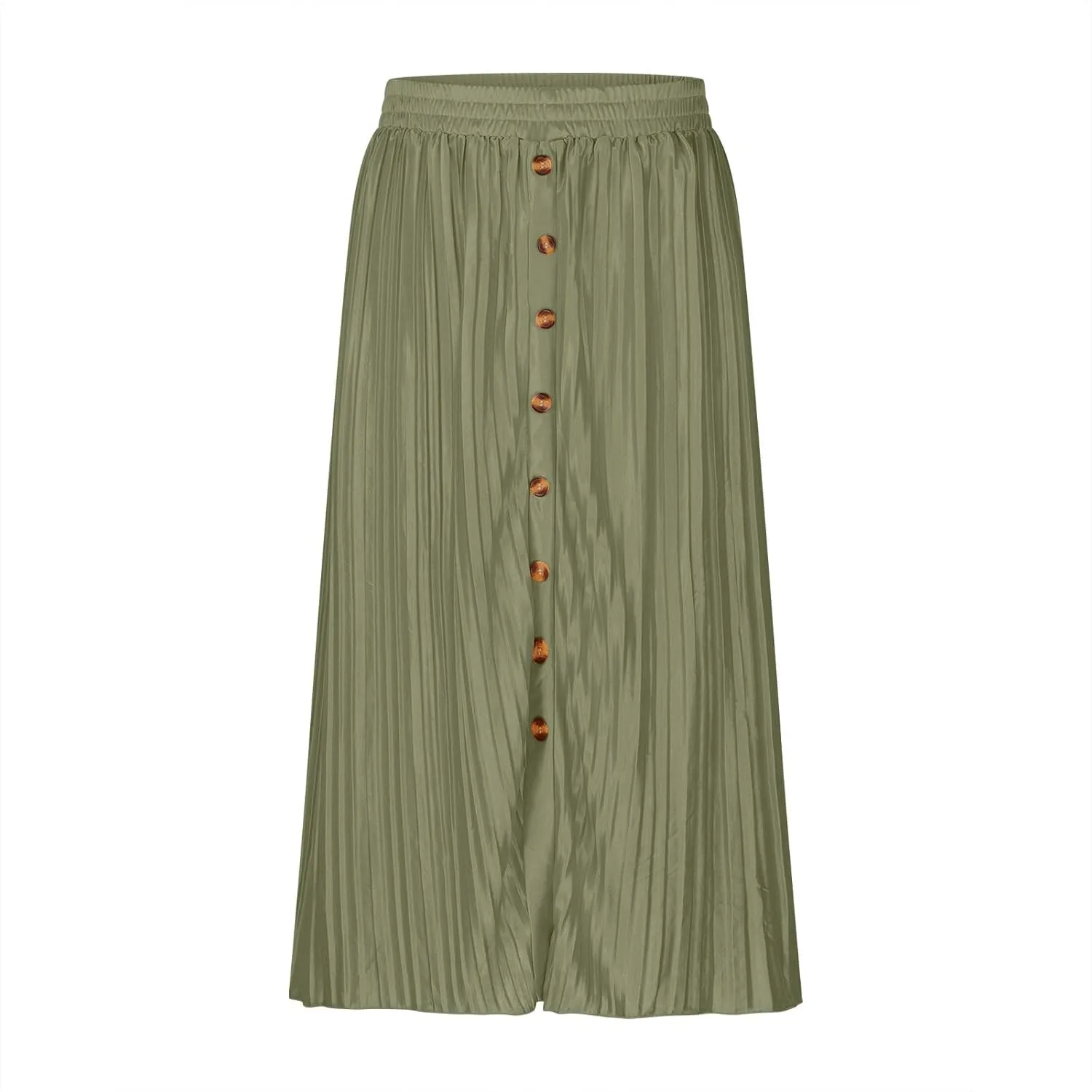 Women's Flowy Maxi Skirt 2025 Summer Pleated High Waisted Casual Long Skirts with Pockets Solid Color Button Dress