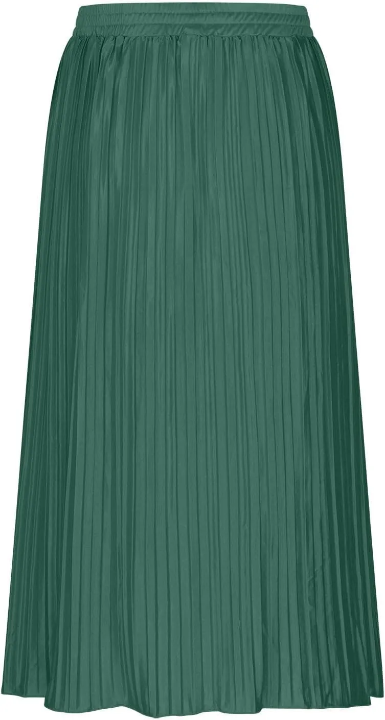 Women's Flowy Maxi Skirt 2025 Summer Pleated High Waisted Casual Long Skirts with Pockets Solid Color Button Dress