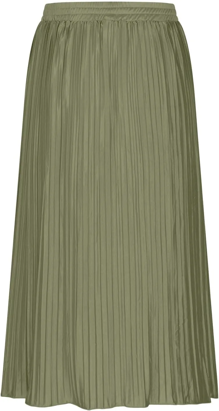 Women's Flowy Maxi Skirt 2025 Summer Pleated High Waisted Casual Long Skirts with Pockets Solid Color Button Dress