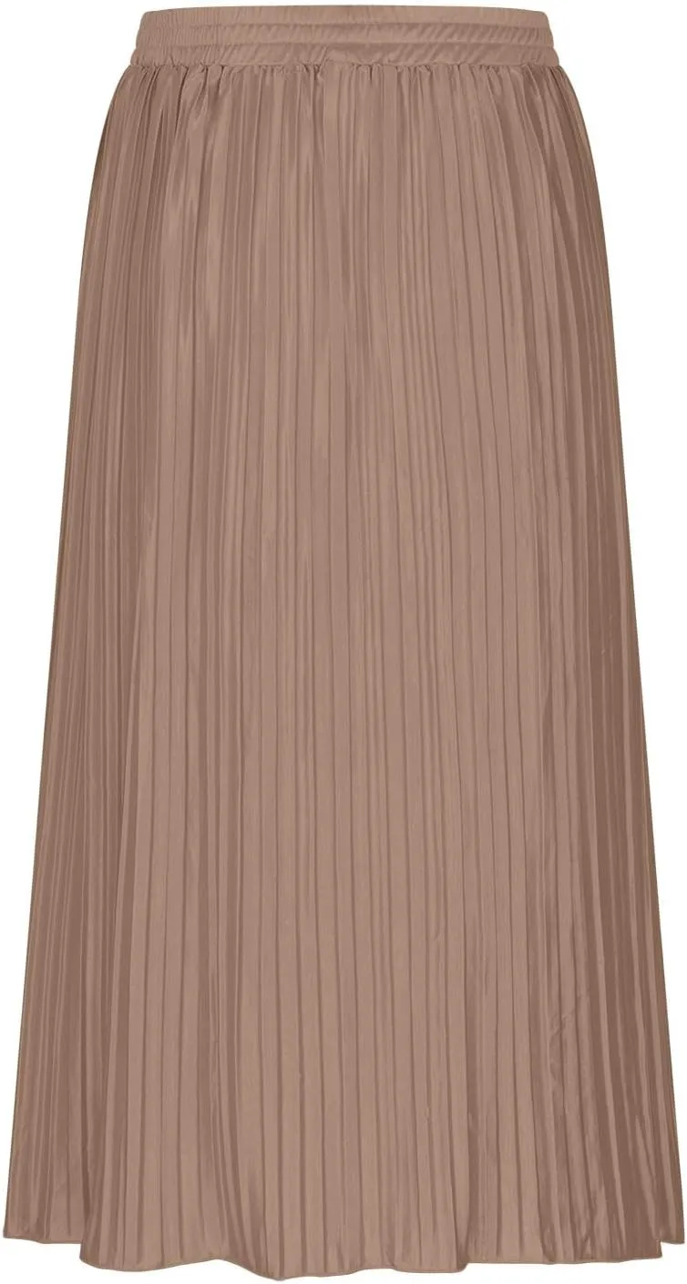 Women's Flowy Maxi Skirt 2025 Summer Pleated High Waisted Casual Long Skirts with Pockets Solid Color Button Dress