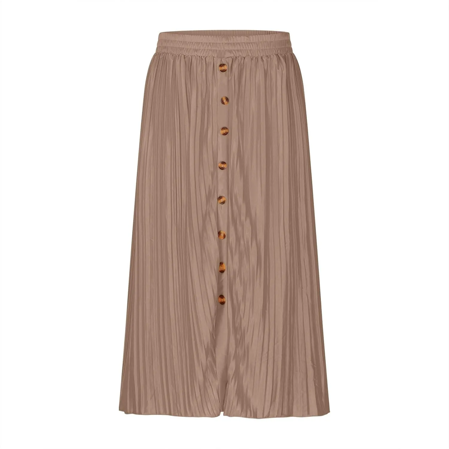 Women's Flowy Maxi Skirt 2025 Summer Pleated High Waisted Casual Long Skirts with Pockets Solid Color Button Dress