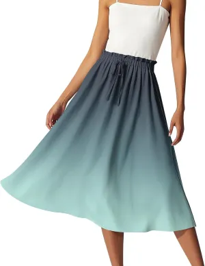 Women's Flowy Maxi Skirt Boho Summer Pleated High Waisted Casual Smocked Long Skirts with Pockets