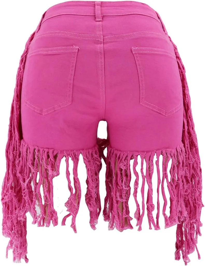 Women's Frayed Raw Hem Jean Shorts Washed Distressed Hot Pant Jeans Ripped Tassel Short Denim Pants Plus Size