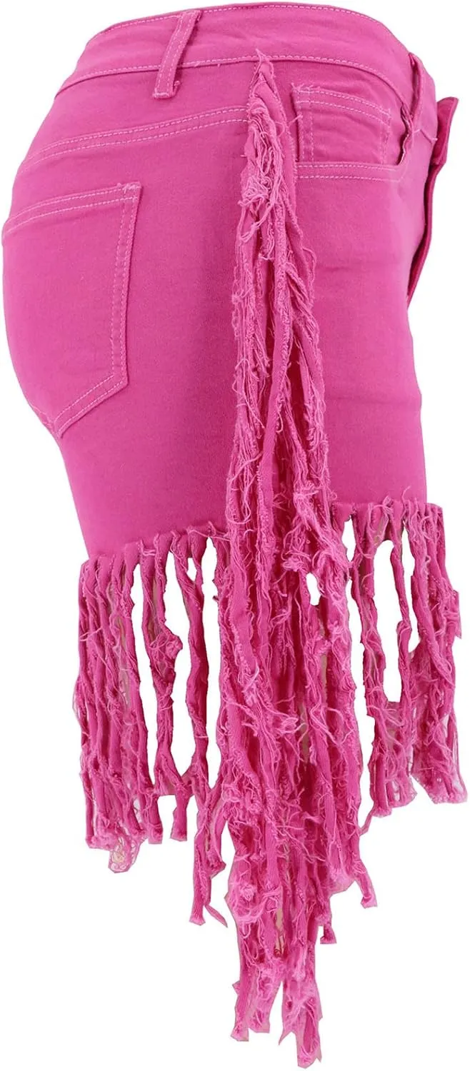 Women's Frayed Raw Hem Jean Shorts Washed Distressed Hot Pant Jeans Ripped Tassel Short Denim Pants Plus Size