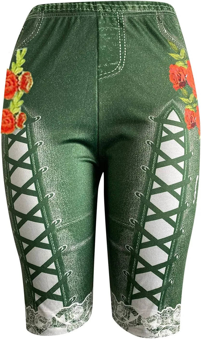 Womens High Waisted Casual Denim Shorts Plus Size Printed Lace Trim Skinny Jeans Shorts Stretch Comfy Bermuda Shorts