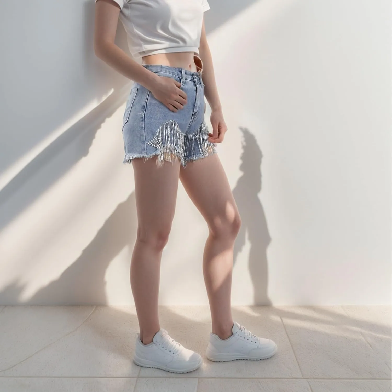 Women's High Waisted Denim Shorts Casual Ripped Summer Hot Short Jeans Raw Hem Stretchy Denim Jeans Shorts