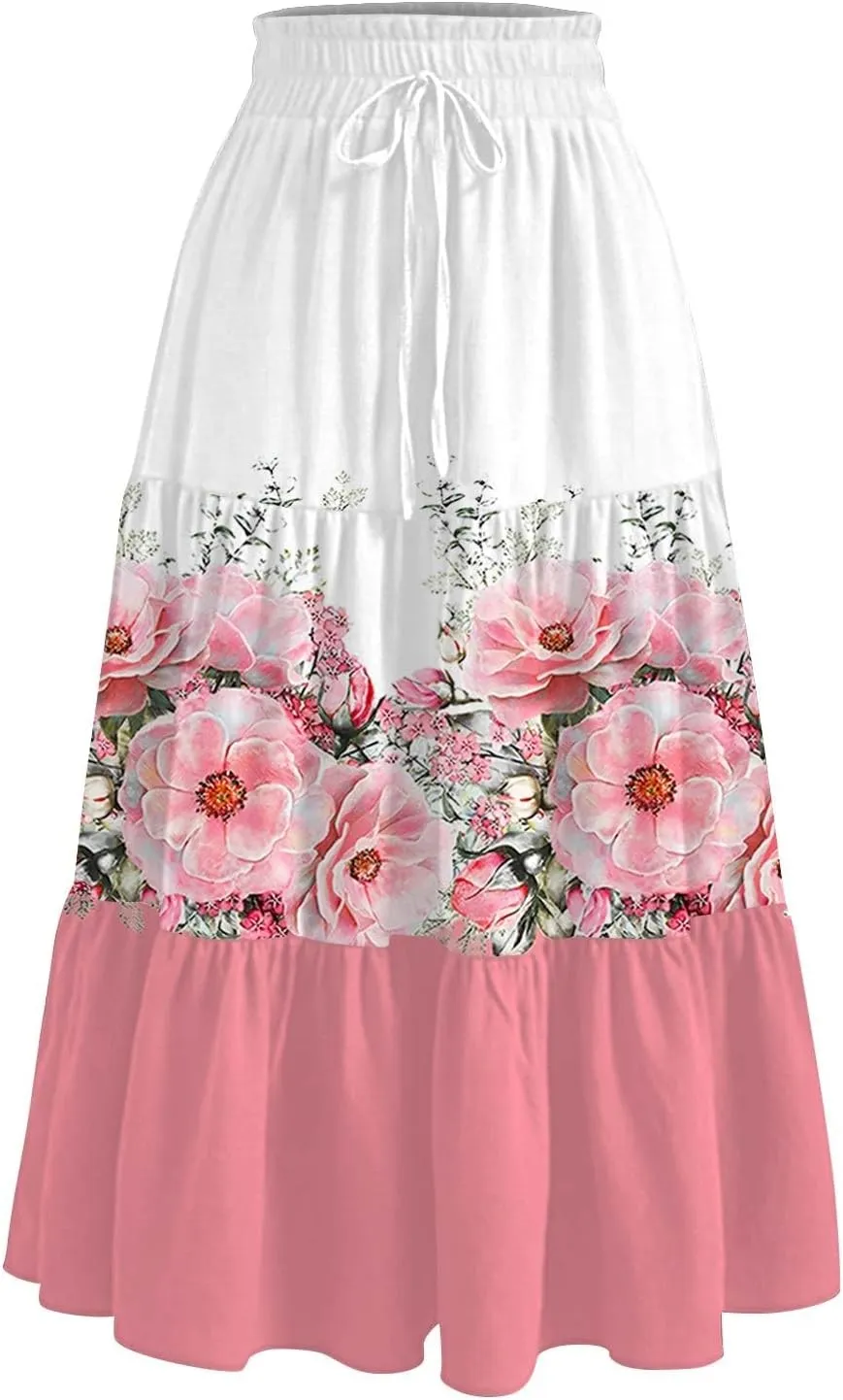 Women's High Waisted Maxi Skirts Flowy Summer Skirt for Women Bohemian A-Line