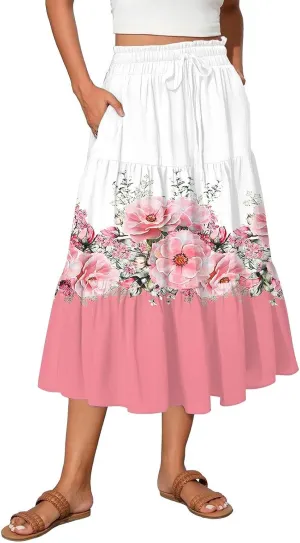 Women's High Waisted Maxi Skirts Flowy Summer Skirt for Women Bohemian A-Line