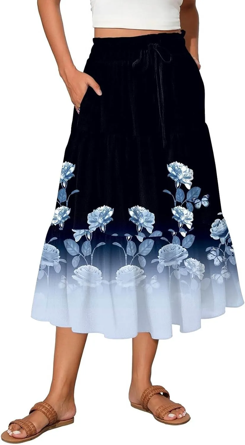 Women's High Waisted Maxi Skirts Flowy Summer Skirt for Women Bohemian A-Line