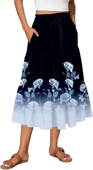 Women's High Waisted Maxi Skirts Flowy Summer Skirt for Women Bohemian A-Line