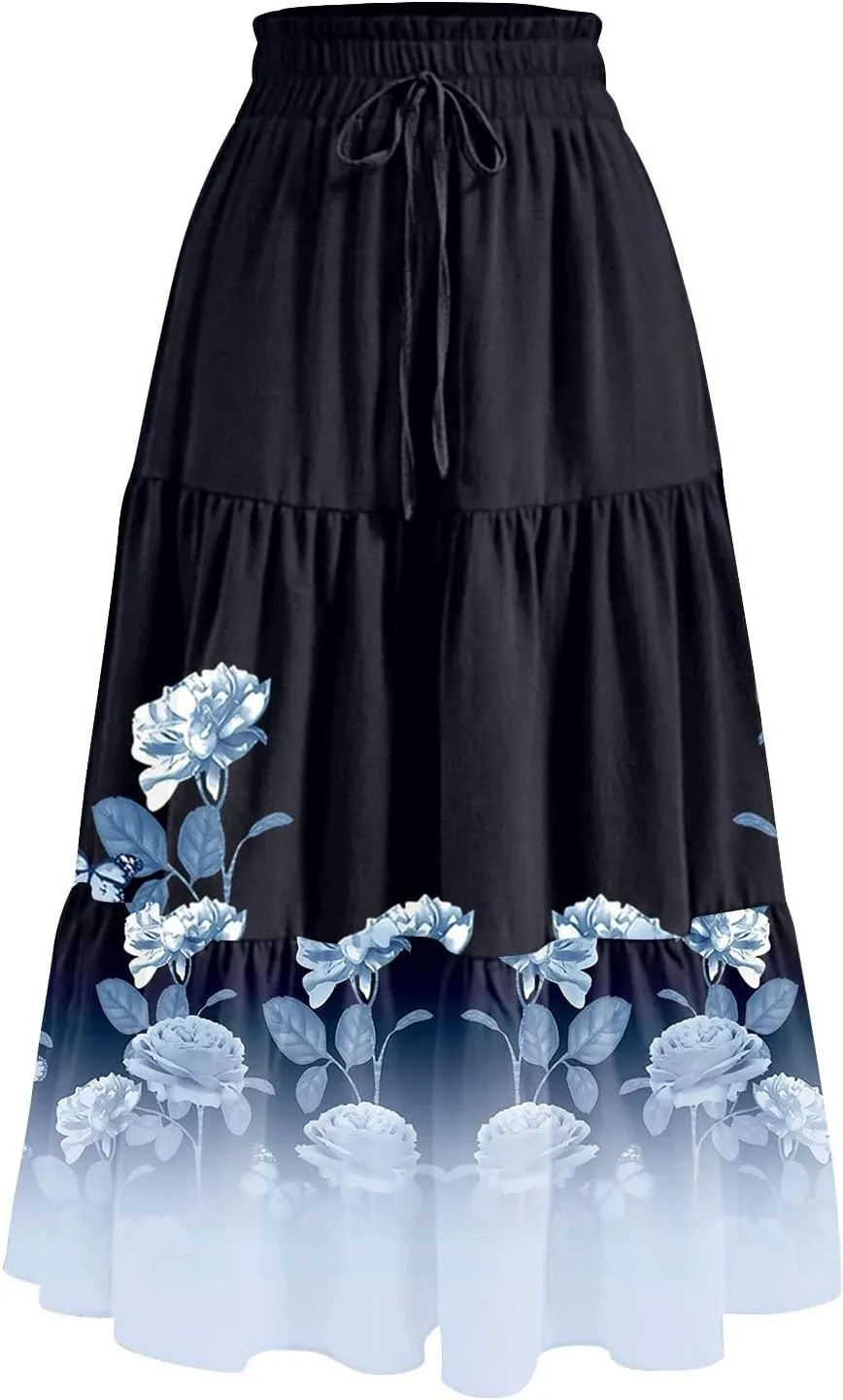 Women's High Waisted Maxi Skirts Flowy Summer Skirt for Women Bohemian A-Line