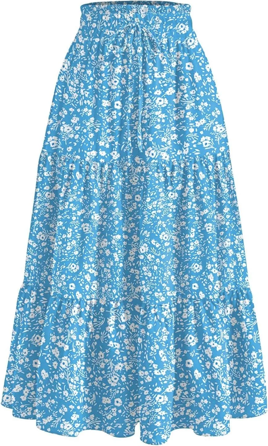 Women's High Waisted Maxi Skirts Flowy Summer Skirt for Women Bohemian A-Line