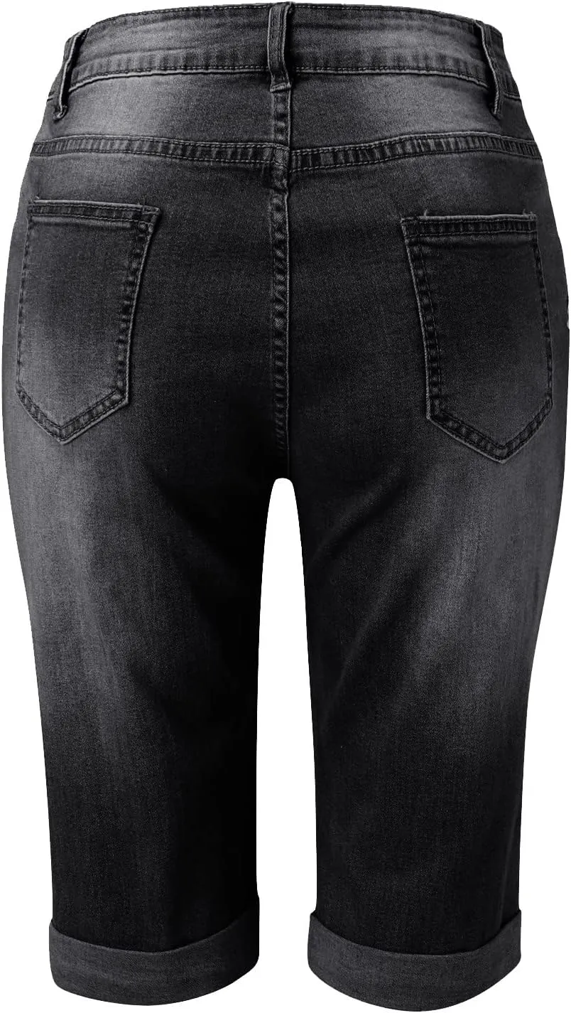Women's Jeans High Waisted Denim Casual Summer Frayed Hem Long Shorts Baggy Stretchy Jean Shorts Wide Leg Shorts Denim Shorts